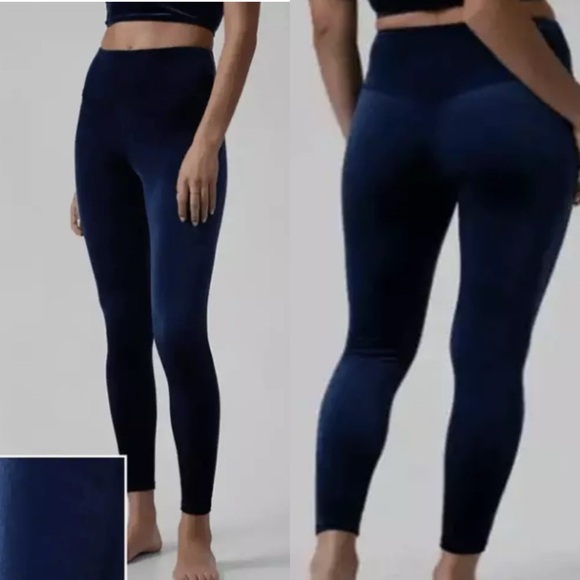 Athleta Elevation High Rise Velvet Tights Leggings:  Blue Scuro - Picture 3 of 13